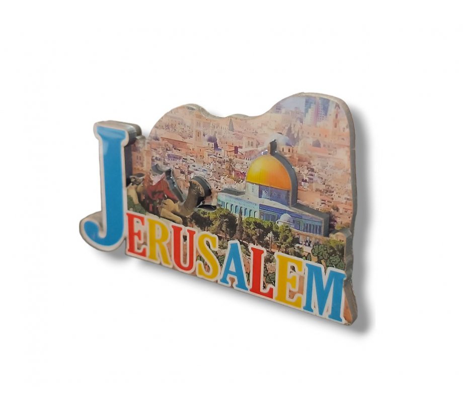 Wood and Epoxy Magnet – Colorful Cutout Dome of the Rock with Jerusalem Images
