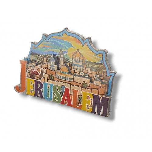 Wood and Epoxy Magnet  Cutout Colorful 3D Jerusalem Images