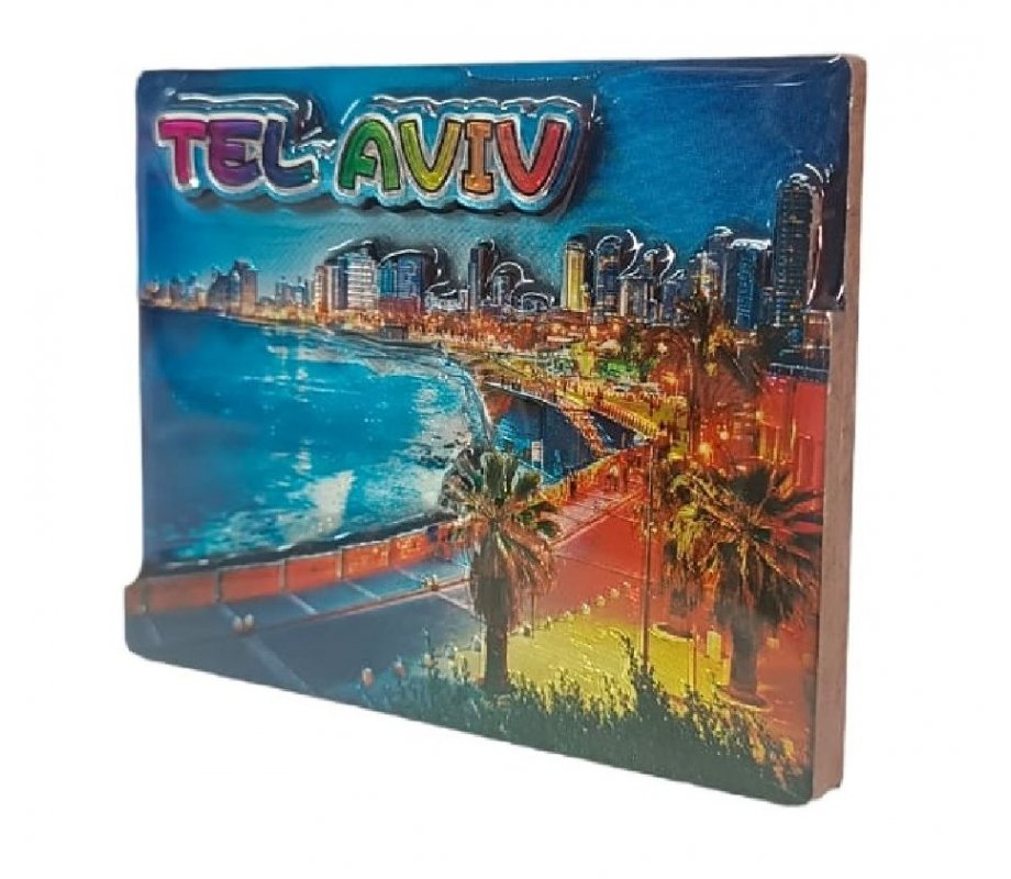 Wood and Epoxy Magnet, Gleaming 3-D Effect - Tel Aviv