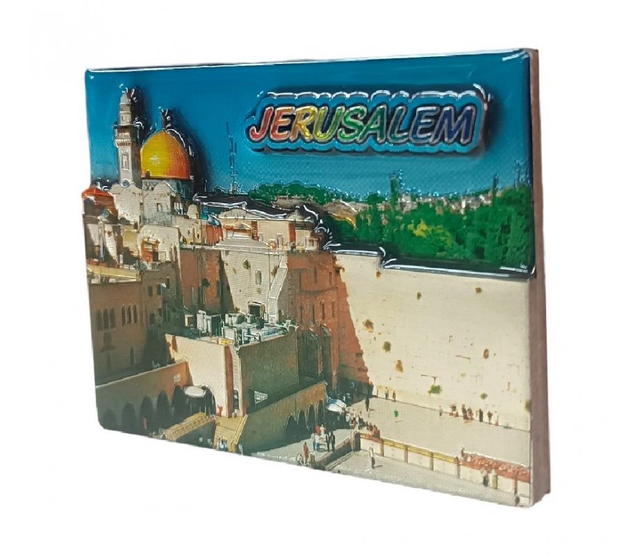Wood and Epoxy Magnet, Gleaming 3D Effect - Western Wall, Citadel of David and Dome