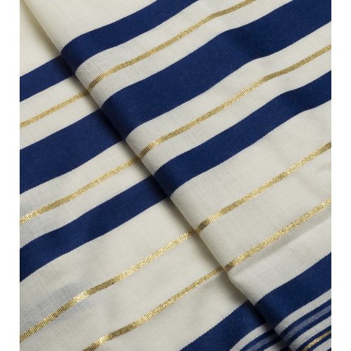 Wool Prayer Shawl with Blue and Gold Stripes - Talitania