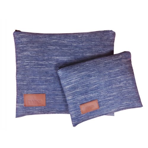 Woven Fabric Prayer Shawl and Tefillin Bag Set, Dark Blue - Ronit Gur