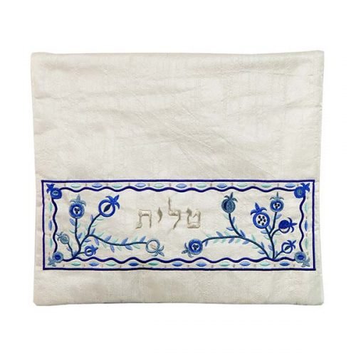 Yair Emanuel Embroidered Bags for Prayer Shawl and Tefillin - Blue Pomegranates