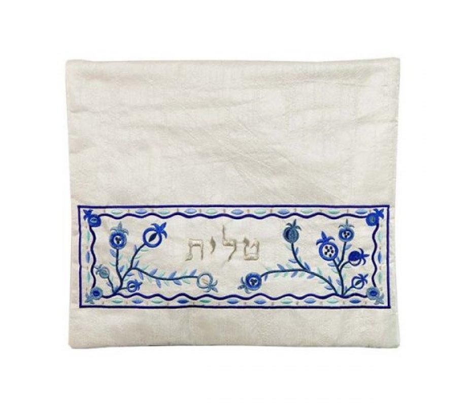 Yair Emanuel Embroidered Bags for Prayer Shawl and Tefillin - Blue Pomegranates