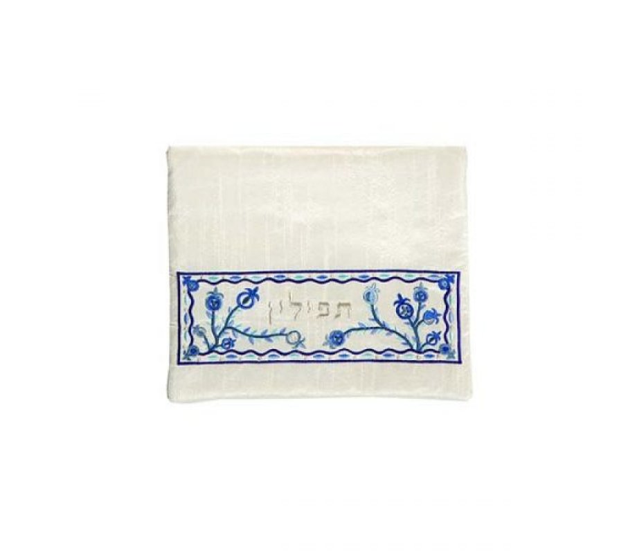 Yair Emanuel Embroidered Bags for Prayer Shawl and Tefillin - Blue Pomegranates