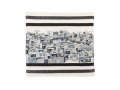 Yair Emanuel Embroidered Prayer Shawl Bag, Panoramic Jerusalem - Black and Gray