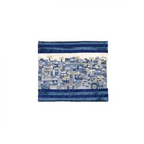 Yair Emanuel Embroidered Prayer Shawl Bag, Panoramic Jerusalem  Blue