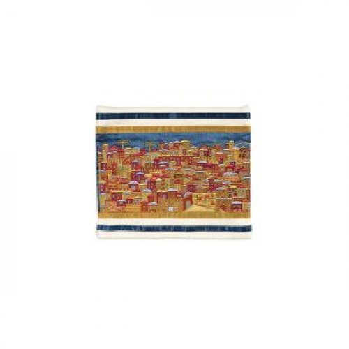 Yair Emanuel Embroidered Prayer Shawl Bag, Panoramic Jerusalem - Gold