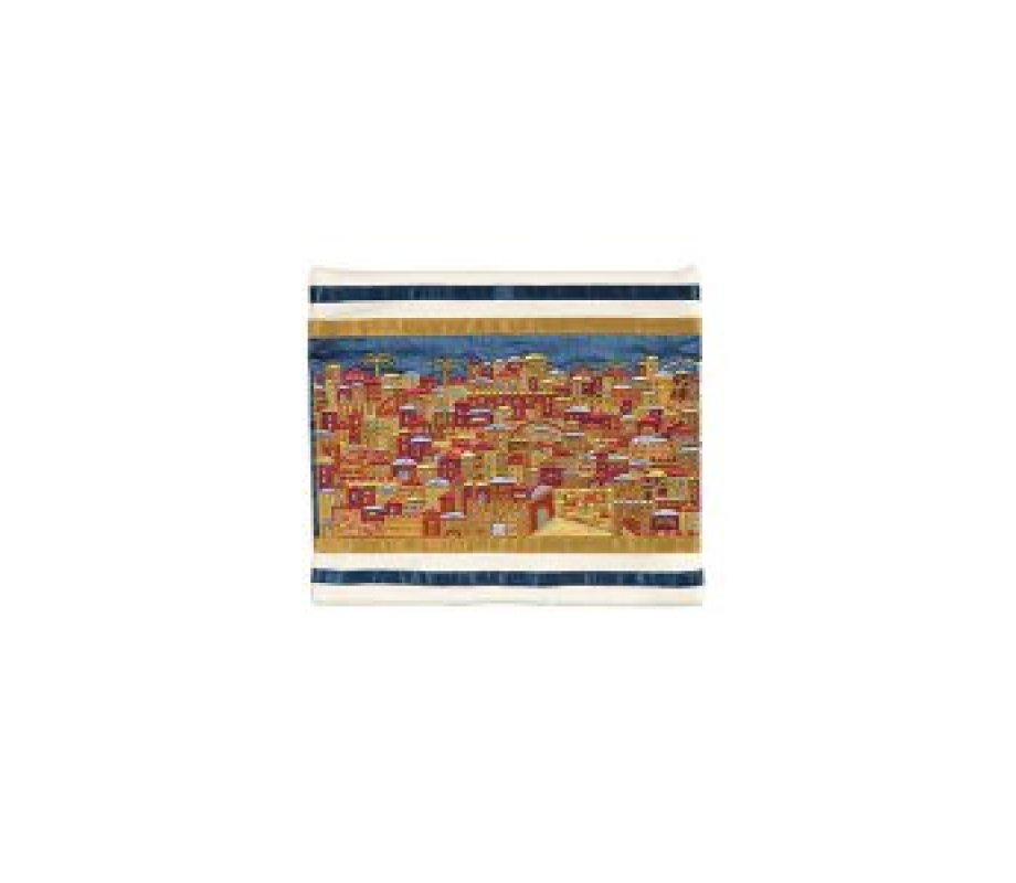 Yair Emanuel Embroidered Prayer Shawl Bag, Panoramic Jerusalem - Gold