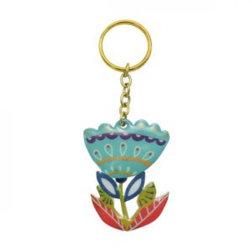 Yair Emanuel, Gold Key Chain – Blue Flower Decoration