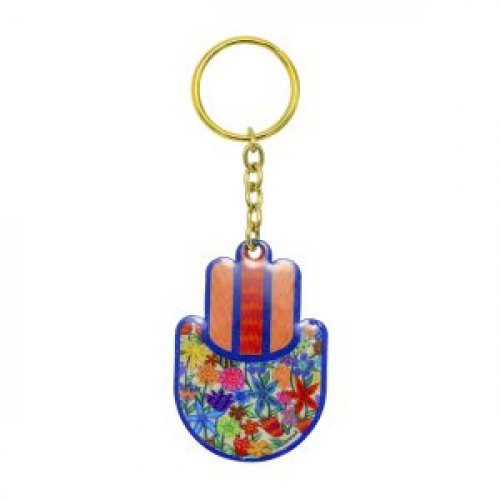 Yair Emanuel, Gold Key Chain – Colorful Hamsa with Flowers