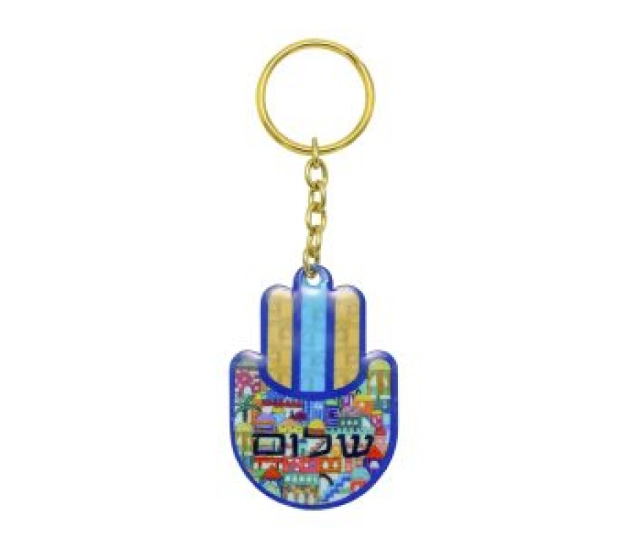 Yair Emanuel Gold Key Chain - Hamsa with Shalom