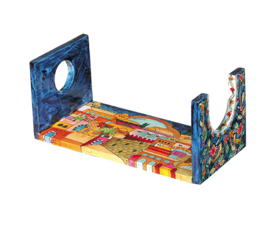 Yair Emanuel Large Wood Shofar Stand with Jerusalem Design