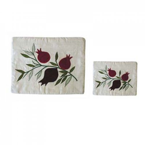 Yair Emanuel Raw Silk Prayer Shawl Tallit Bag Set with Silk Appliques - Pomegranates