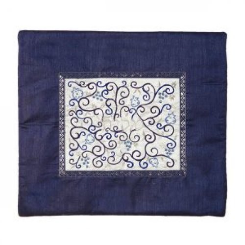 Yair Emanuel Tallit and Tefillin Bag Set, Embroidered Pomegranate Vines - Blue