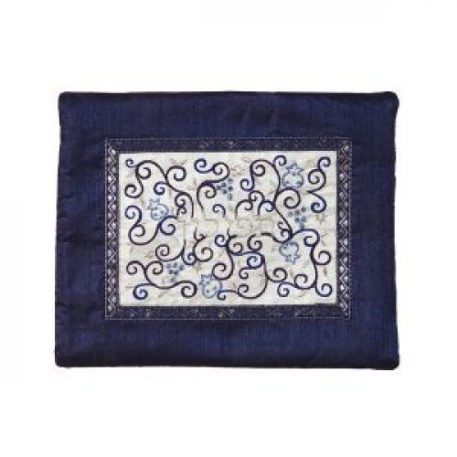 Yair Emanuel Tallit and Tefillin Bag Set, Embroidered Pomegranate Vines - Blue