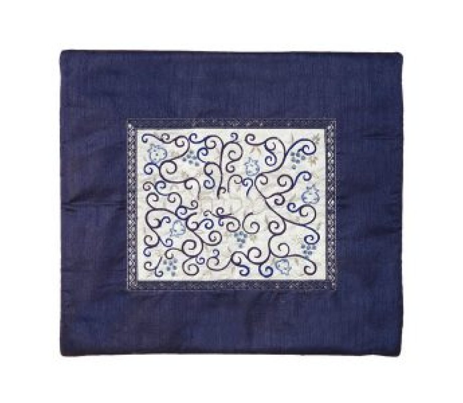 Yair Emanuel Tallit and Tefillin Bag Set, Embroidered Pomegranate Vines - Blue