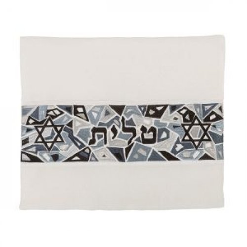 Yair Emanuel Tallit and Tefillin Bag Set, Star of David on Mosaic – Black