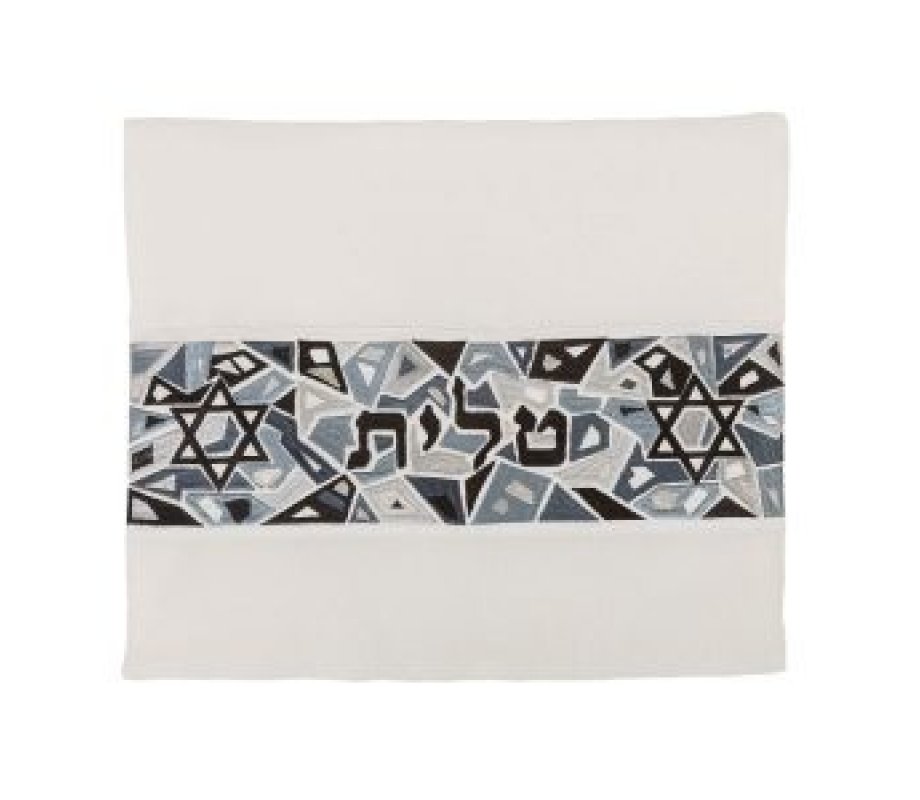 Yair Emanuel Tallit and Tefillin Bag, Star of David on Mosaic - Black (Sold Separately)