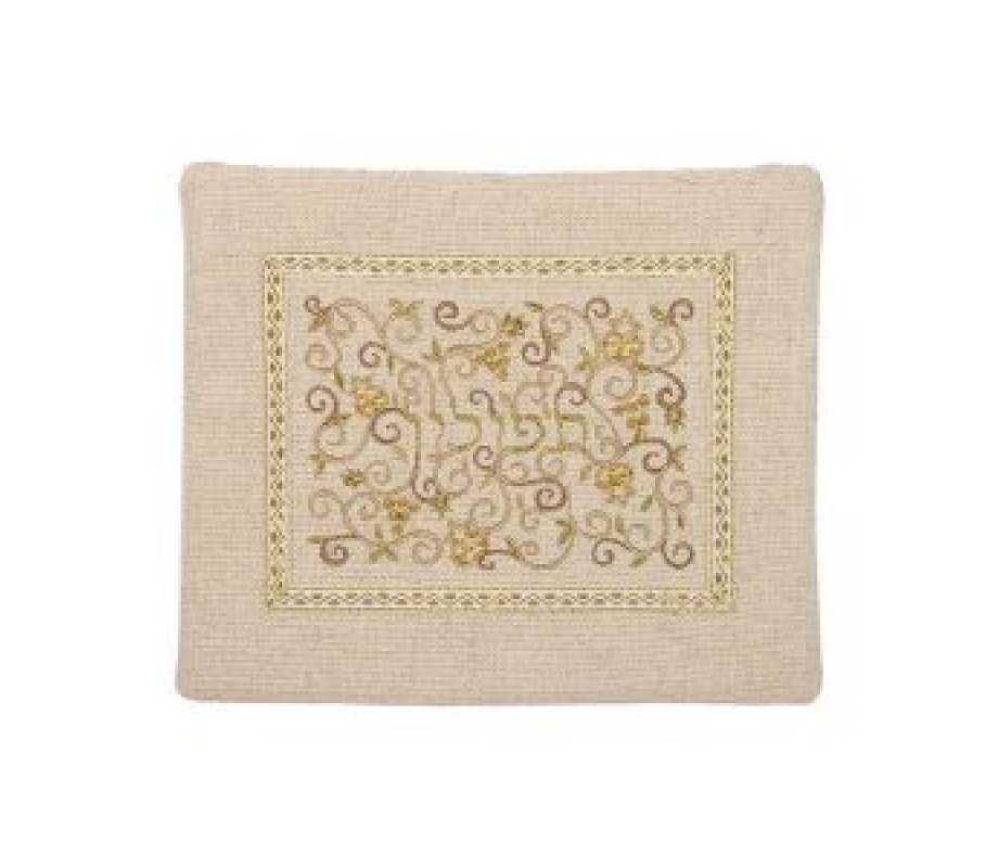 Yair Emanuel Tallit and Tefillin Bags, Embroidered Pomegranate Vines - Gold (Sold Separately)