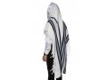 Yishtabach Praise Wool Non Slip Prayer Shawl - Dark Navy Stripes